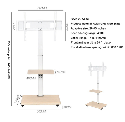 Motorized Flip up Style Mobile Tv Floor Stand with Lift Mechanism Supply for 46-75" Tv Screen Electric Lifting & Turning