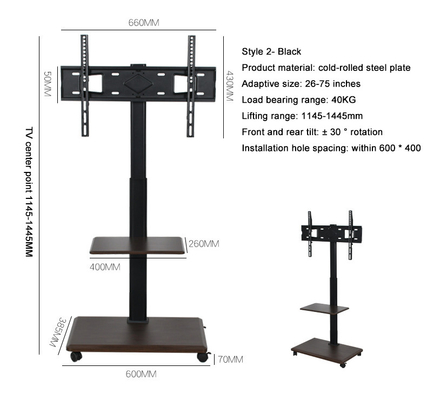 Motorized Flip up Style Mobile Tv Floor Stand with Lift Mechanism Supply for 46-75" Tv Screen Electric Lifting & Turning