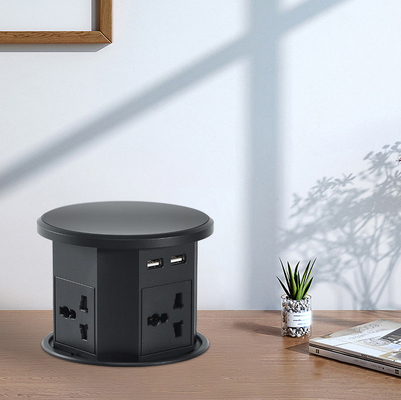 OEM/ODM Smart Pop-Up Power Outlet Aluminum Tabletop Socket with 4 AC Outlets & 2 USB Ports IP44 Standard for Charging