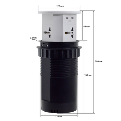 OEM/ODM Smart Pop-Up Power Outlet Aluminum Tabletop Socket with 4 AC Outlets & 2 USB Ports IP44 Standard for Charging