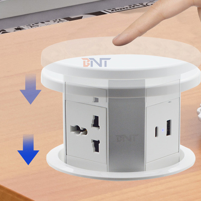 OEM/ODM Smart Pop-Up Power Outlet Aluminum Tabletop Socket with 4 AC Outlets & 2 USB Ports IP44 Standard for Charging