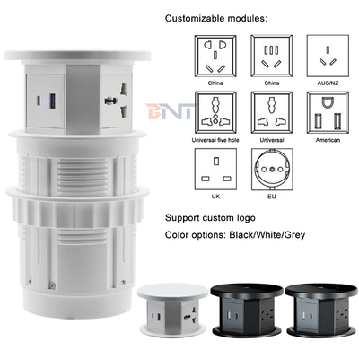 OEM/ODM Smart Pop-Up Power Outlet Aluminum Tabletop Socket with 4 AC Outlets & 2 USB Ports IP44 Standard for Charging