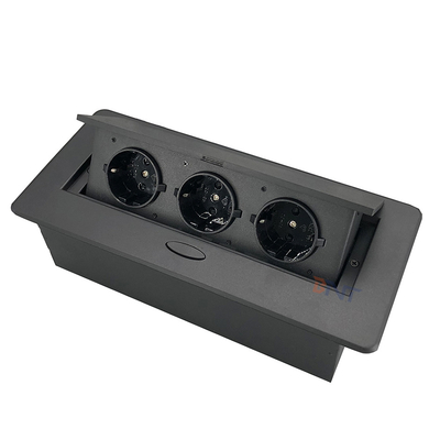 White Square Desk Pop Up Sockets With 3 French Power Outlet Galvanized Panel