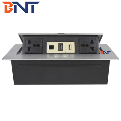 Desk Pop Up Sockets For Audio Video Solution , Silver Desk Plug Sockets
