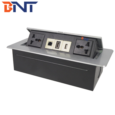 Desk Pop Up Sockets For Audio Video Solution , Silver Desk Plug Sockets