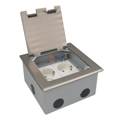 silver dual 2 pin power flip up floor socket box