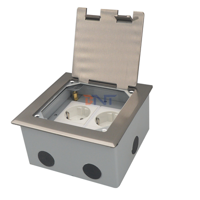 silver dual 2 pin power flip up floor socket box