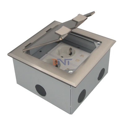 silver dual 2 pin power flip up floor socket box