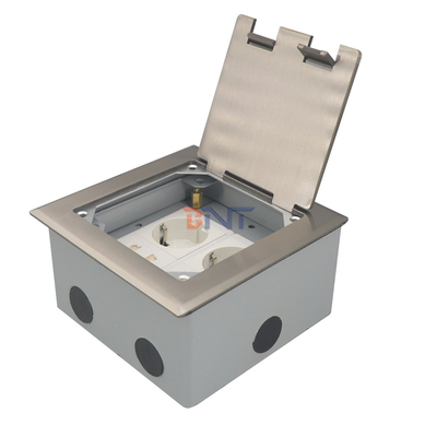 silver dual 2 pin power flip up floor socket box