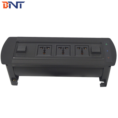 Electric Black Aluminum Alloy  Desk Pop Up Media Socket With 3*Universal Power