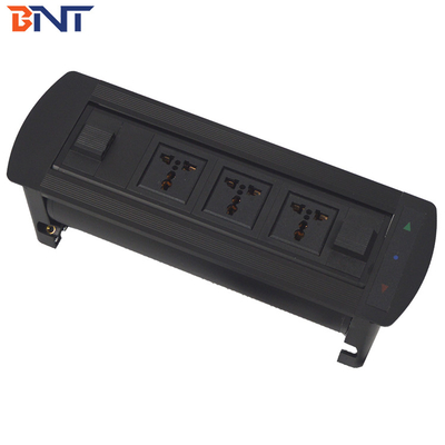 Electric Black Aluminum Alloy  Desk Pop Up Media Socket With 3*Universal Power