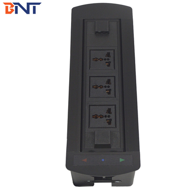 Electric Black Aluminum Alloy  Desk Pop Up Media Socket With 3*Universal Power
