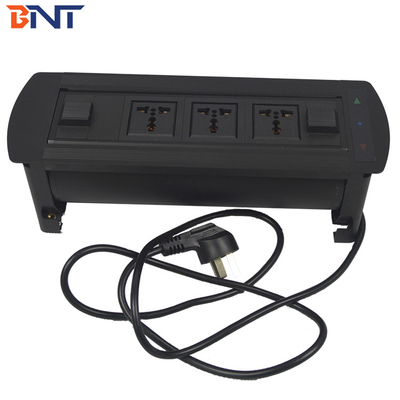 Electric Black Aluminum Alloy  Desk Pop Up Media Socket With 3*Universal Power