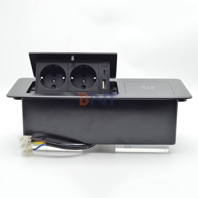 Desktop Table Hidden Charging Sockets Multi Connection Box Pop up Power Socket With Wireless Charging