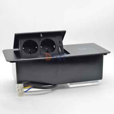 Desktop Table Hidden Charging Sockets Multi Connection Box Pop up Power Socket With Wireless Charging