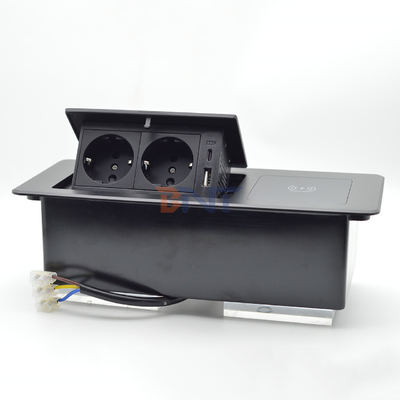 Desktop Table Hidden Charging Sockets Multi Connection Box Pop up Power Socket With Wireless Charging