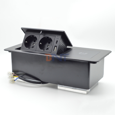 Desktop Table Hidden Charging Sockets Multi Connection Box Pop up Power Socket With Wireless Charging