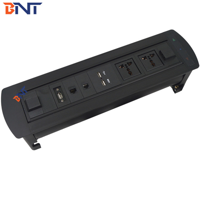 Aluminum Alloy Black Desk Pop Up Media Outlet  For  Conference Meeting Room