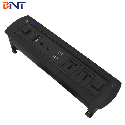 Aluminum Alloy Black Desk Pop Up Media Outlet  For  Conference Meeting Room