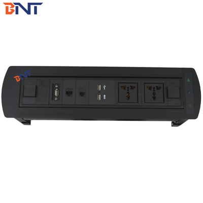 Aluminum Alloy Black Desk Pop Up Media Outlet  For  Conference Meeting Room