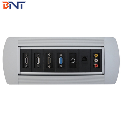 Silver Desk Flip Up Power Data Jack Supply For Company Training Room