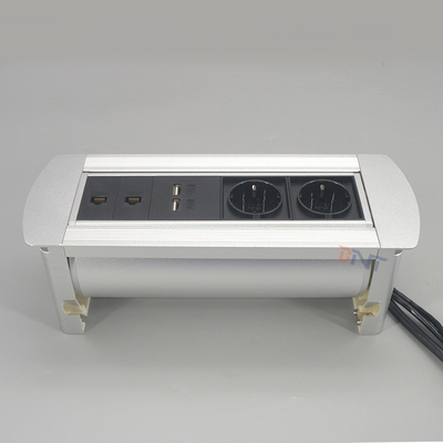 Manual Silver  Brushed Aluminum Alloy Table Pop Up Hidden Socket