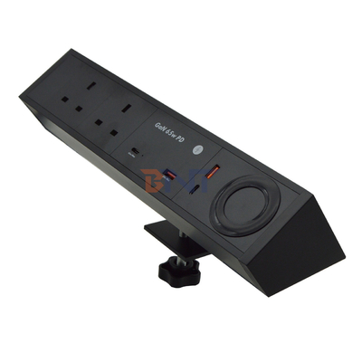 Multi-Functional 2 AC Outlets Dual USB A+C UK 65W PD Fast Charge Desktop Clamp Socket Power Strip