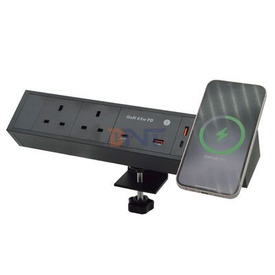 Multi-Functional 2 AC Outlets Dual USB A+C UK 65W PD Fast Charge Desktop Clamp Socket Power Strip
