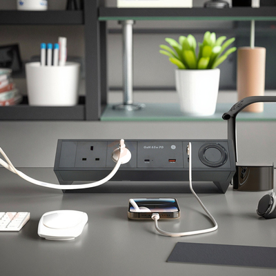 Multi-Functional 2 AC Outlets Dual USB A+C UK 65W PD Fast Charge Desktop Clamp Socket Power Strip