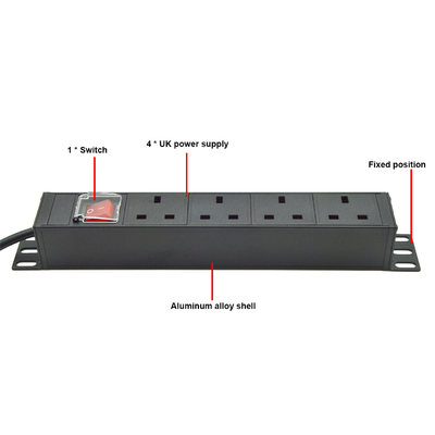 PDU 4-port Outlets SPD Surge Protector Power Strip Extension Socket 3250W with On/off Switch and Power Cable
