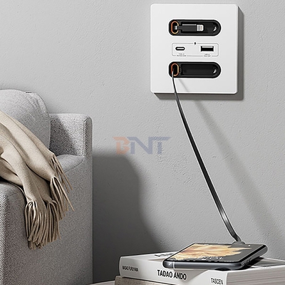 Boente 86*86 mm Mini Hidden Home Universal USB Comfiguration Electric Wall Power Socket with Lightning & Type-C Cable