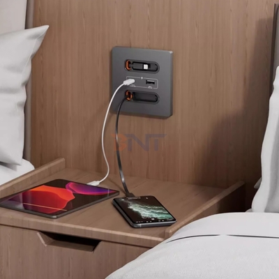 Boente 86*86 mm Mini Hidden Home Universal USB Comfiguration Electric Wall Power Socket with Lightning & Type-C Cable