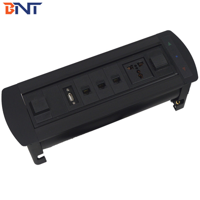 Matte Black Conference Table Outlet , Desktop Motorized Flip Up Power Outlet