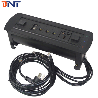 Matte Black Conference Table Outlet , Desktop Motorized Flip Up Power Outlet