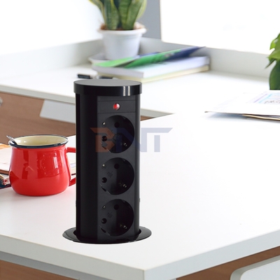 EU Plug Type 3-Outlet Pneumatic Power Socket IP44 Standard Aluminum Alloy Lifting Outlet for Hidden Kitchen Use