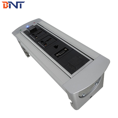 Silver  Aluminum Alloy Table  Flip Up Hidden Outlet With  2* Universal Power