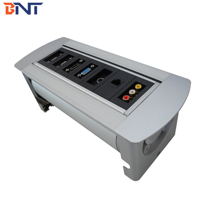 Silver Desk Flip Up Power Data Jack Supply For Company Training Room