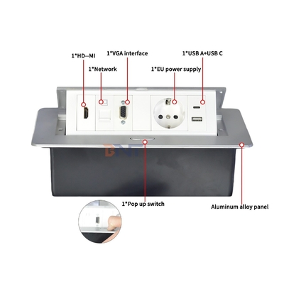 Aluminum Alloy Pop-up Tabletop Power Socket EU power socket with Modular Configurations