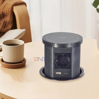 Kitchen Hidden Pneumatic Pop Up Power Sockets  Wireless Charger with 4 AC outlets and USB A+C