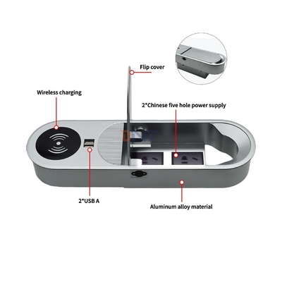 Multifunctional 2AC and 2USB A Charing Outputs Desktop Power Socket with Wireless Charger