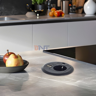 Wire hole cover design Round Sofa Embedded Power Socket with EU Standard Power Outlets USB A+C
