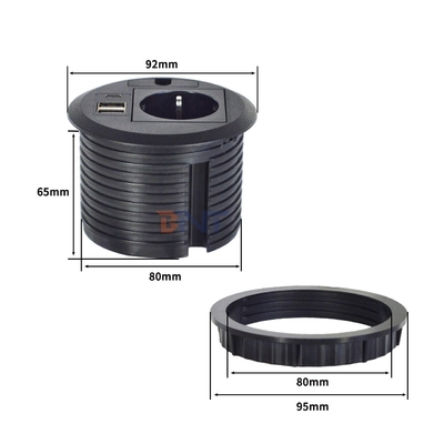 Wire hole cover design Round Sofa Embedded Power Socket with EU Standard Power Outlets USB A+C