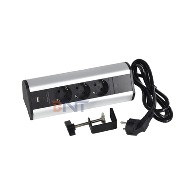 Adhesive clip design 3 EU AC Outlets USB A+C Fast Charge Desktop Clamp Socket Power Strip