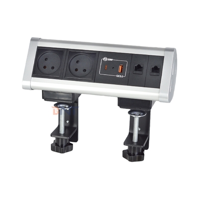 Adhesive clip design Desktop Clamp Socket Power Strip With 2 IS AC Outlets USB A+C PD 20W Fast Charge