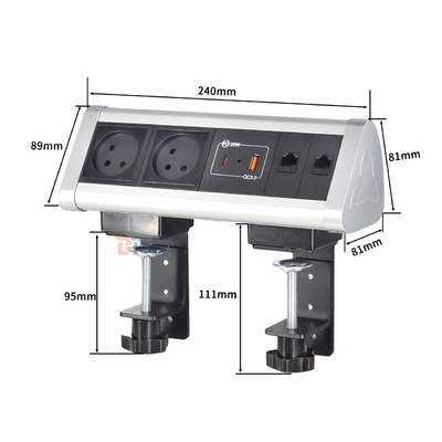 Adhesive clip design Desktop Clamp Socket Power Strip With 2 IS AC Outlets USB A+C PD 20W Fast Charge