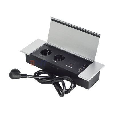 Hiddden Flip design Desktop Socket Power With 2 EUAC Outlets USB A+C HDMI Network