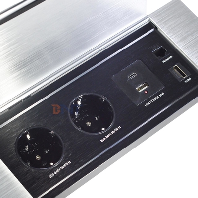 Hiddden Flip design Desktop Socket Power With 2 EUAC Outlets USB A+C HDMI Network