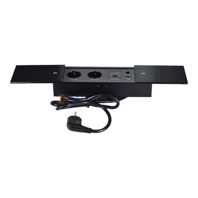 Double Silp Open Euro Tabletop Electric Power Socket Slip-Open 2 AC Outlets & USB A+C IP44 for Office Use
