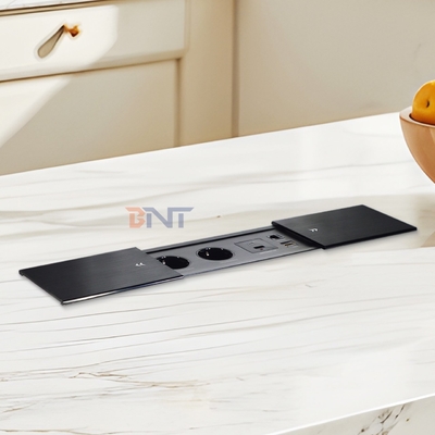 Double Silp Open Euro Tabletop Electric Power Socket Slip-Open 2 AC Outlets & USB A+C IP44 for Office Use