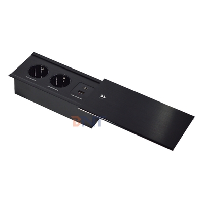 Slip-Open Euro Tabletop Electric Power Socket 2 AC Outlets USB A+C IP44 16A Rated Current for Office Use EU Plug Standard